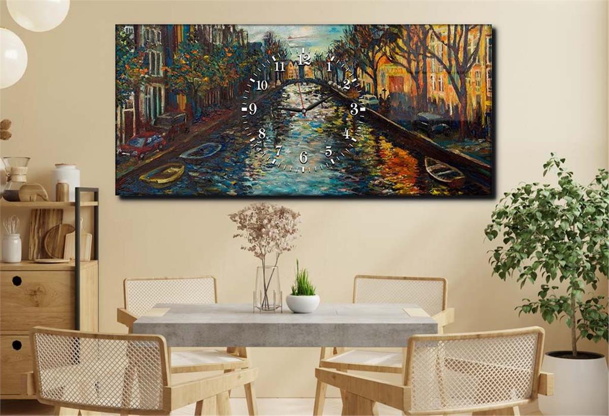 Middle-Clock, Art And Nature-Themed Horizontal Glass Wall Painting 030