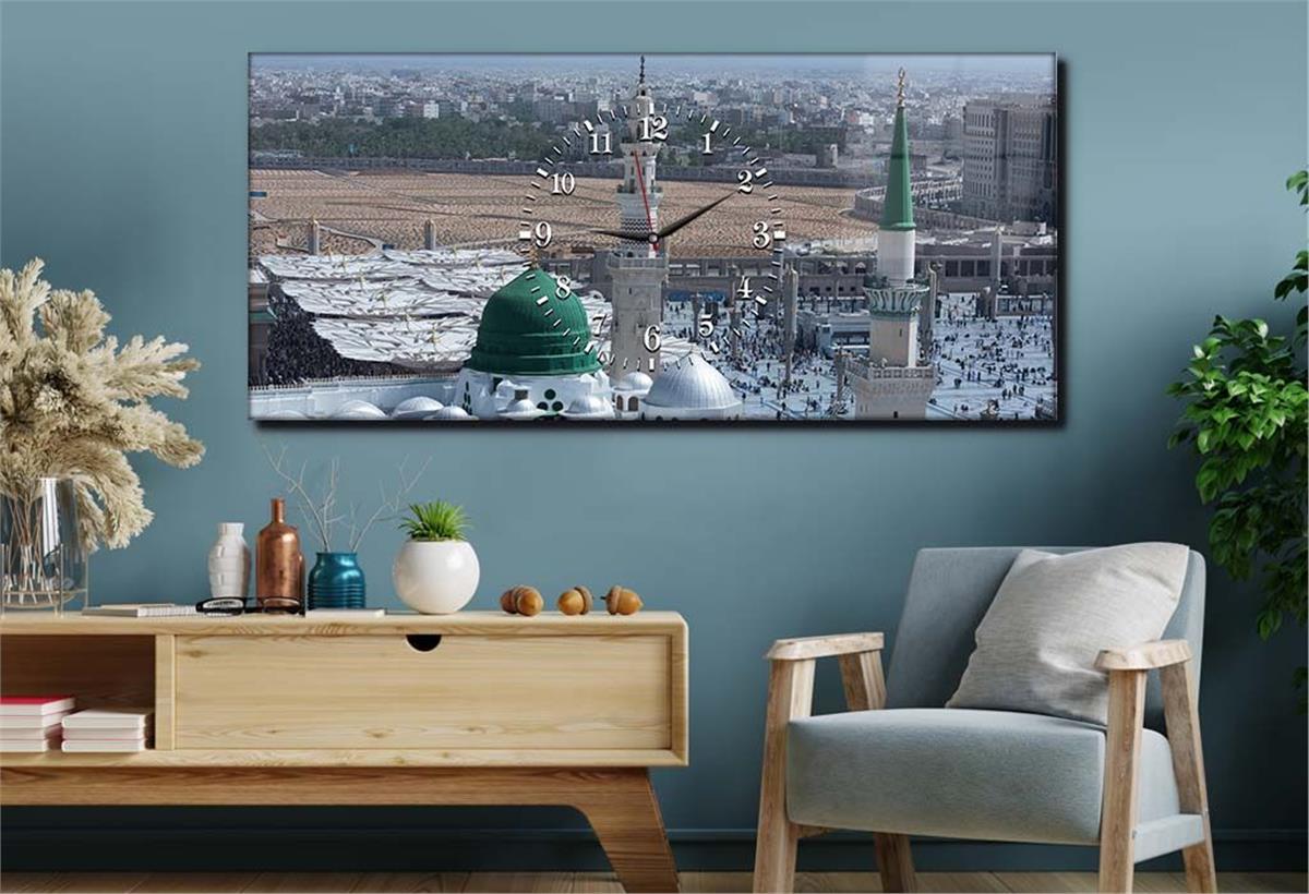 Horizontaal, in Het Midden Voorzien Van Een Klok, Religieus Thema Gehard Glasschilderij 054