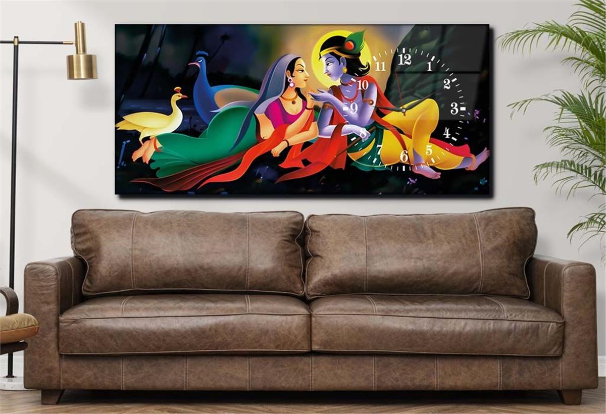 Side-Clock, Art And Nature-Themed Horizontal Glass Wall Painting 054