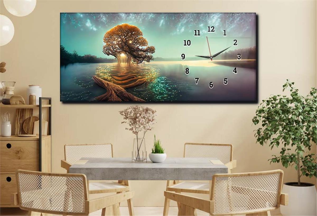 Side-Clock, Art And Nature-Themed Horizontal Glass Wall Painting 225