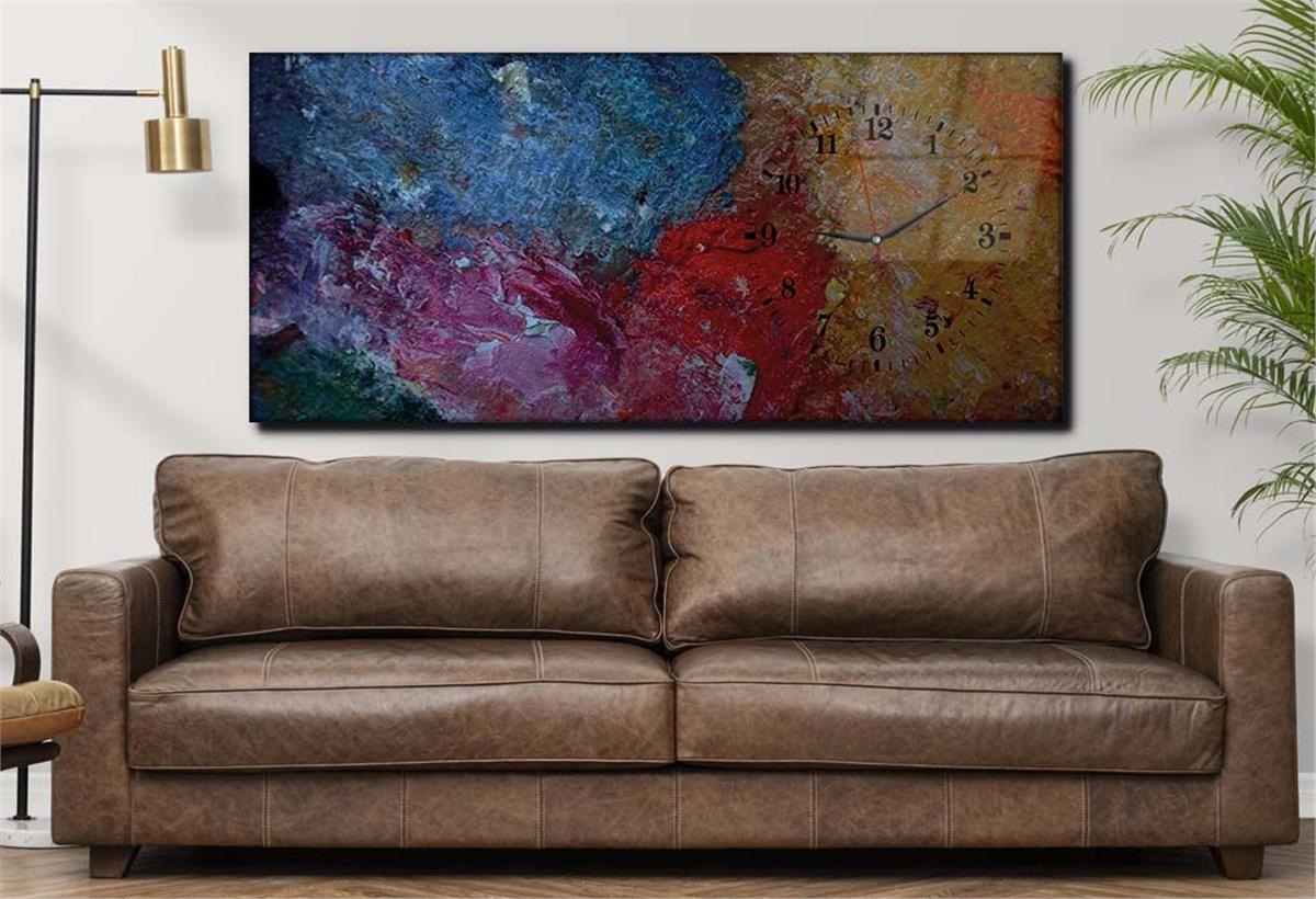 Horizontal bedrucktes Glas mit Kunst und Naturthema und einer Uhr an der Seite 043