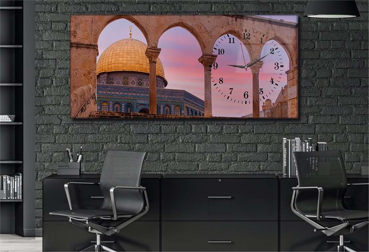 لوحة زجاجية أفقية ذات طابع ديني مع ساعة جانبية 032