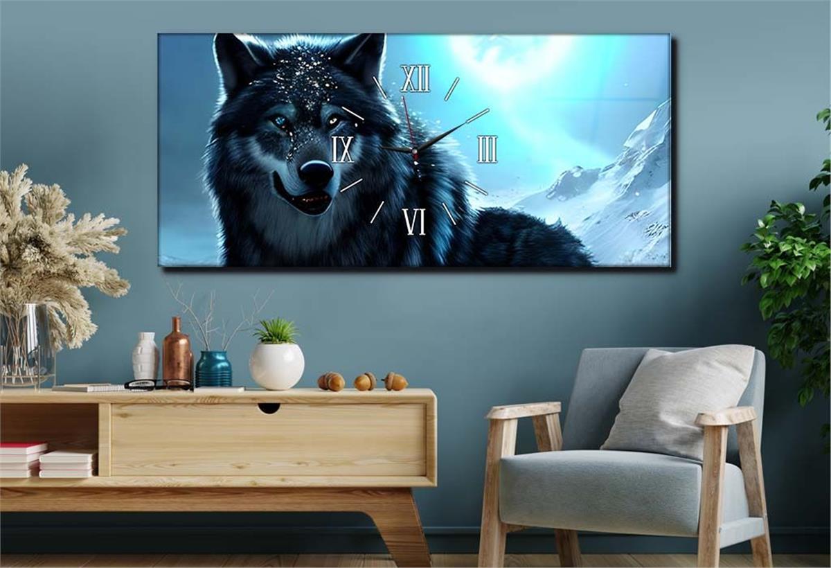 Yatay Ortadan Saatli  Sanat ve Doğa Temalı Cam Tablo 102