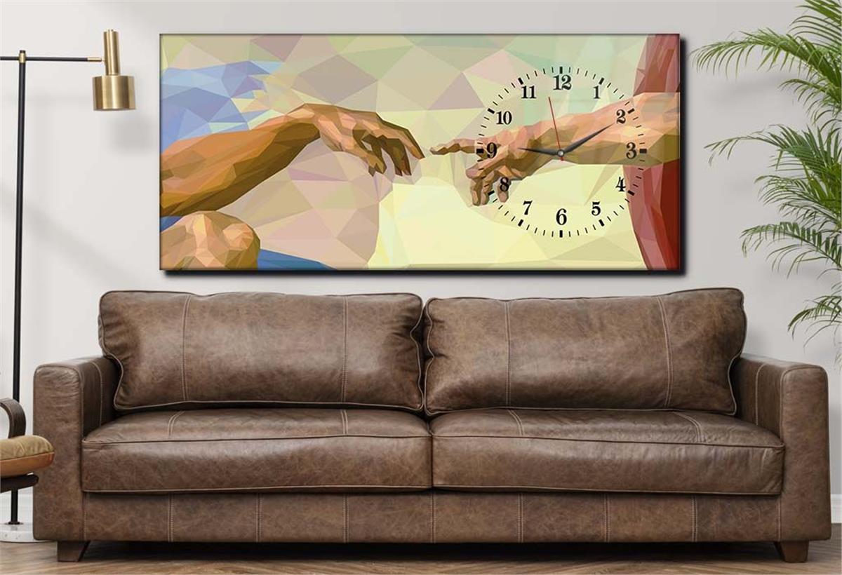 Horizontal bedrucktes Glas mit Kunst und Naturthema und einer Uhr an der Seite 073