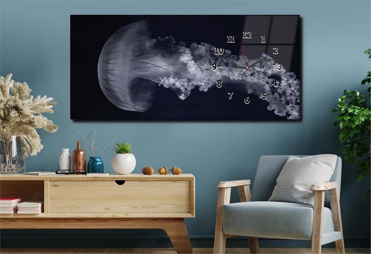 Yatay Saatli Yandan Sanat ve Doğa Temalı Cam Tablo 220