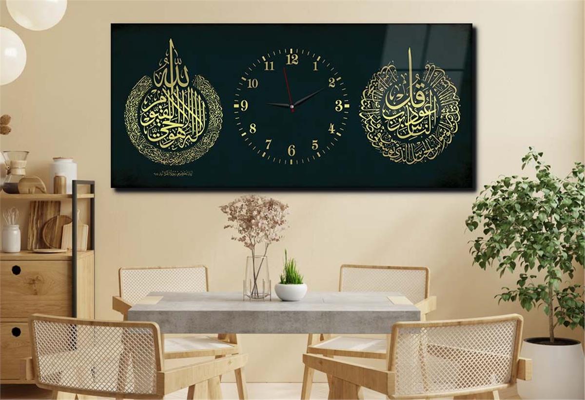 لوحة زجاجية أفقية ذات طابع ديني مع ساعة في الوسط 085