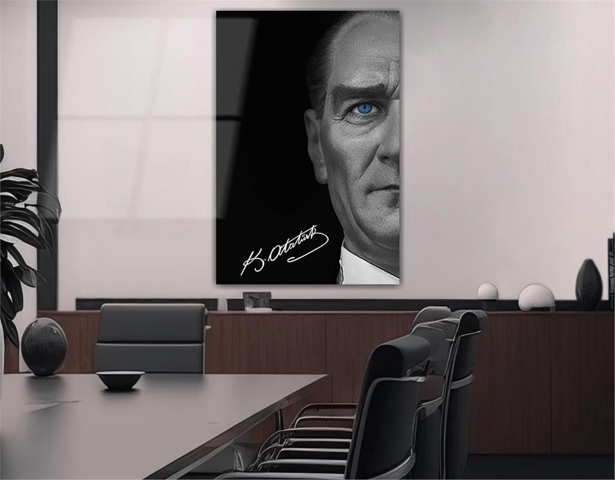 Mustafa Kemal Atatürk, His Blue Eyes and Signature Glass Wall Art