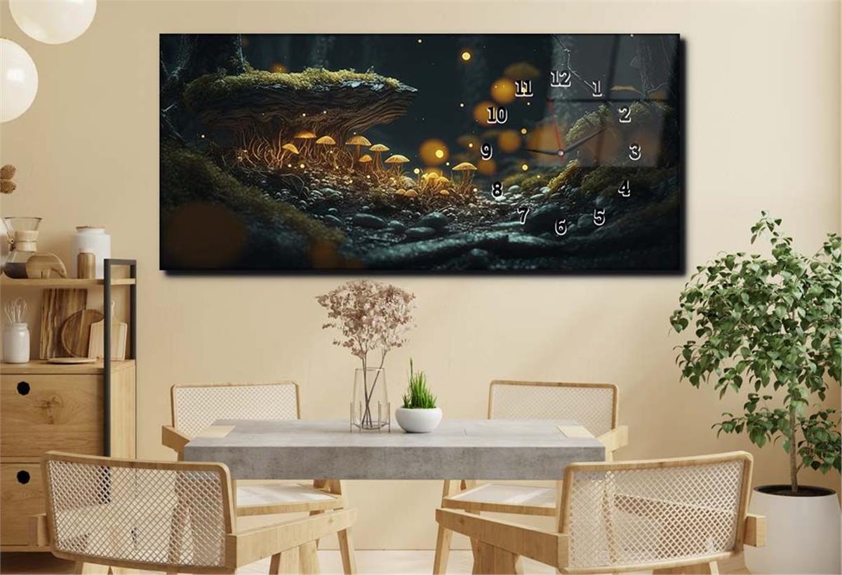 Yatay Saatli Yandan Sanat ve Doğa Temalı Cam Tablo 208