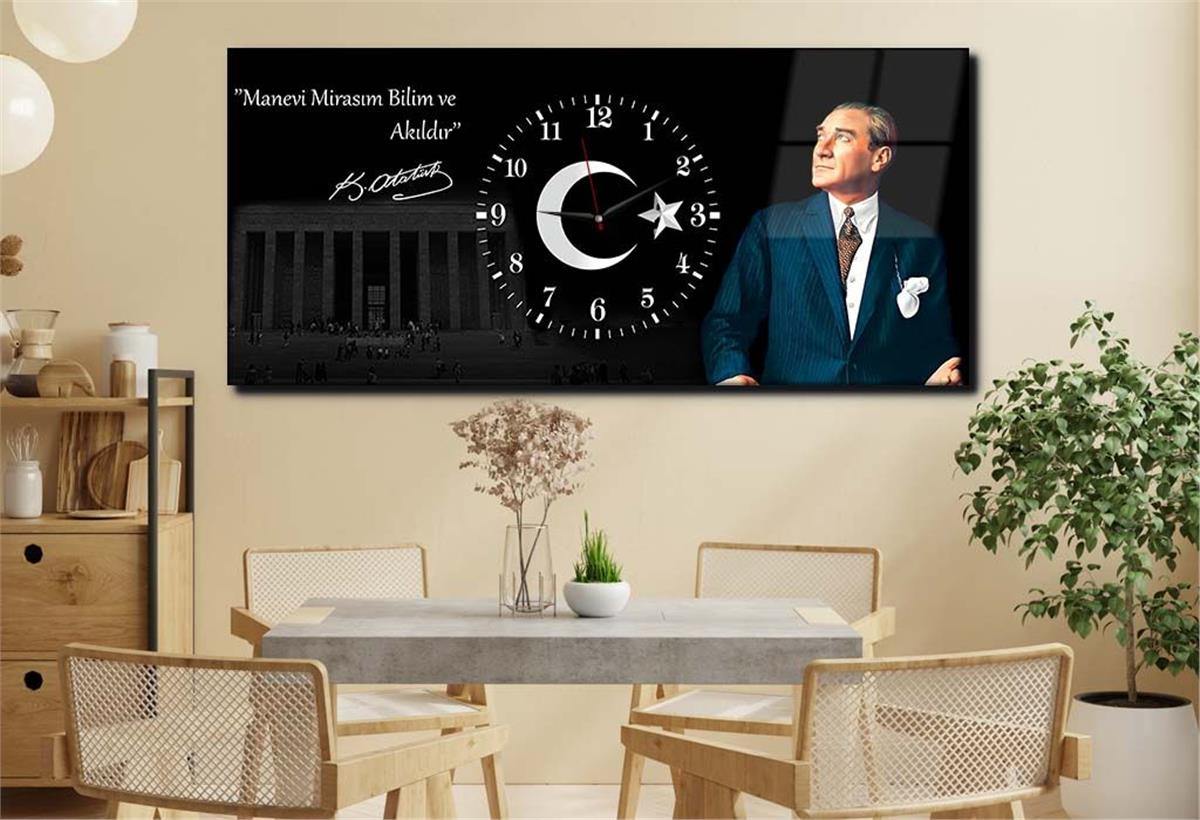 Horizontal bedrucktes Glas mit Nationenthema und einer Uhr in der Mitte 021