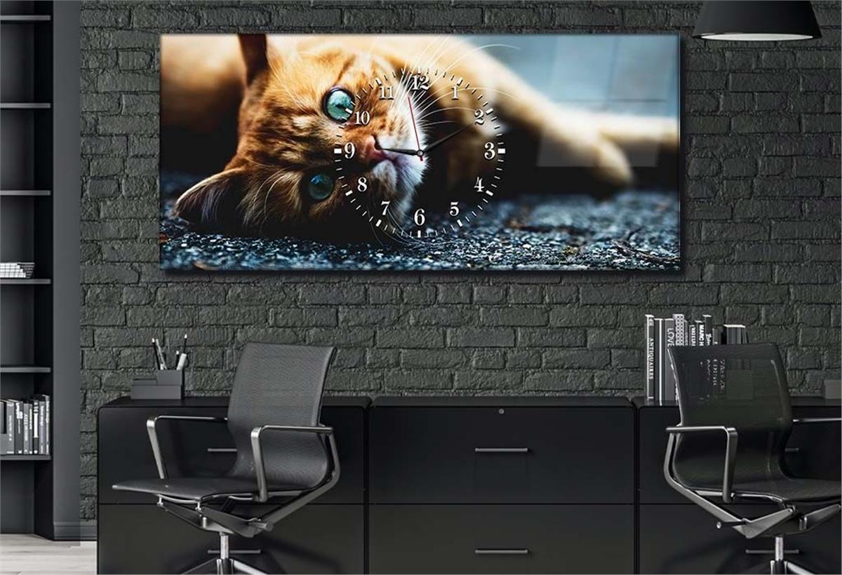 Yatay Ortadan Saatli  Sanat ve Doğa Temalı Cam Tablo 013