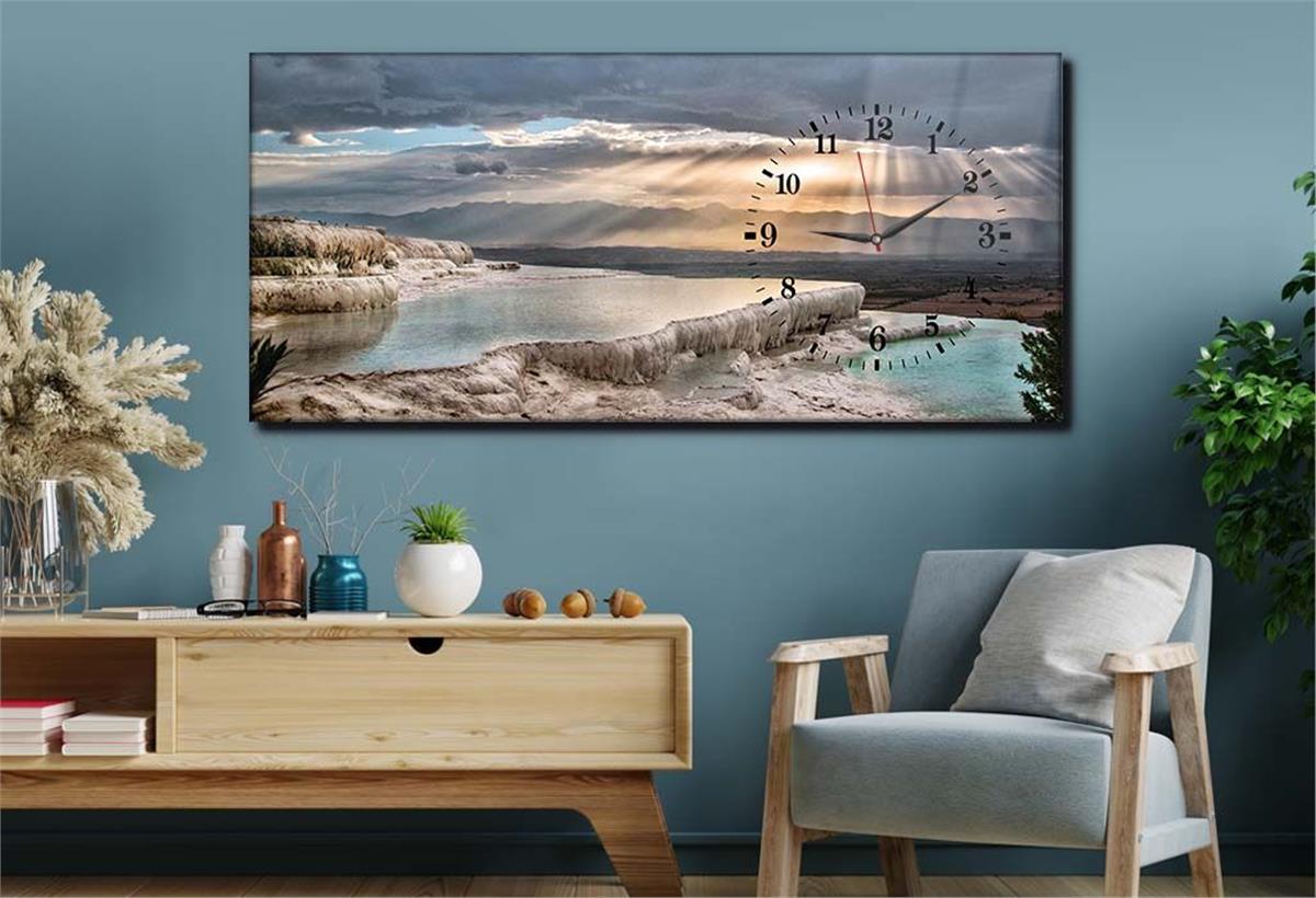 Yatay Saatli Yandan Sanat ve Doğa Temalı Cam Tablo 026