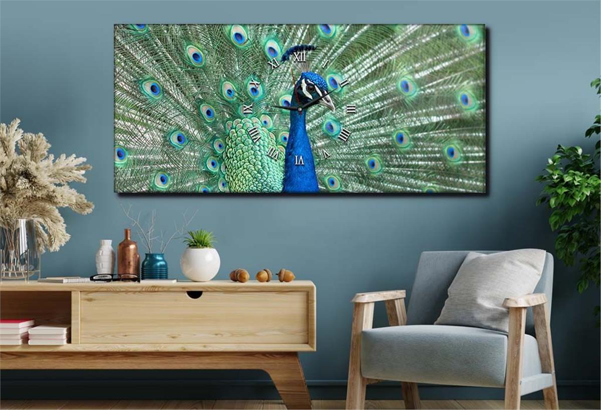 Yatay Ortadan Saatli  Sanat ve Doğa Temalı Cam Tablo 026