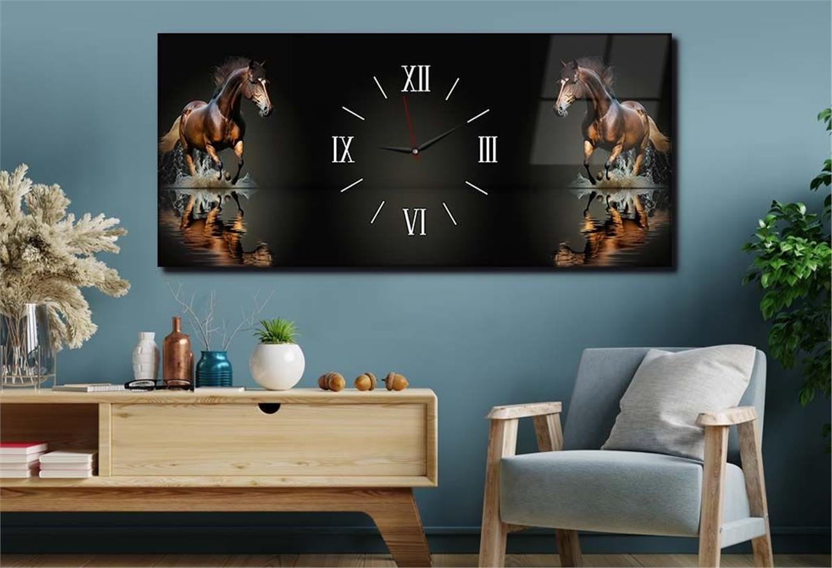 Middle-Clock, Art And Nature-Themed Horizontal Glass Wall Painting 048