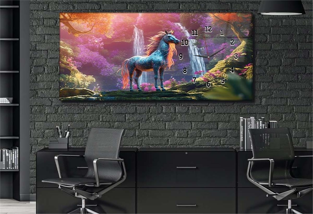 Side-Clock, Art And Nature-Themed Horizontal Glass Wall Painting 226
