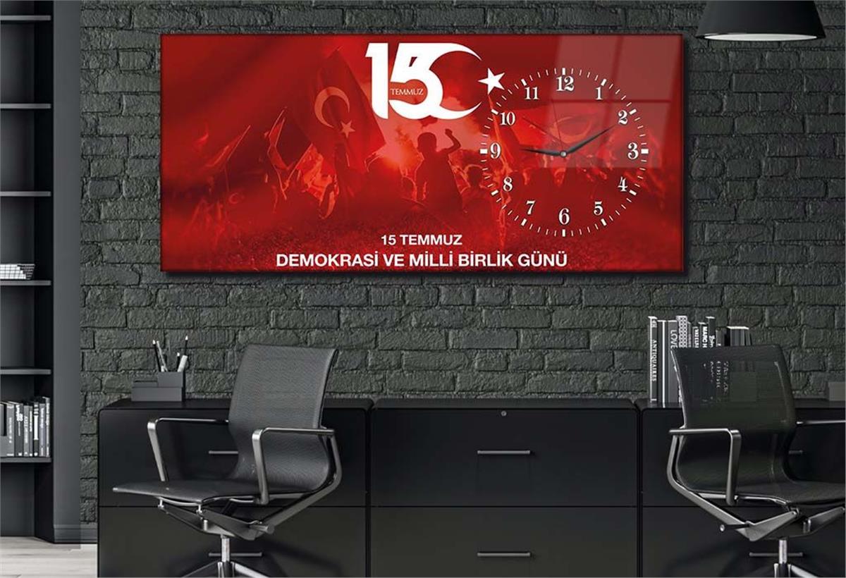 Horizontal bedrucktes Glas mit Nationenthema und einer Uhr an der Seite 014