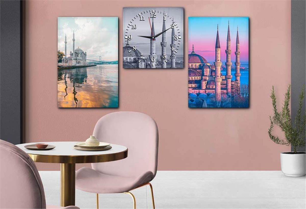 Tempered Glasss Wall Arts Religious-Themed Set with Clock