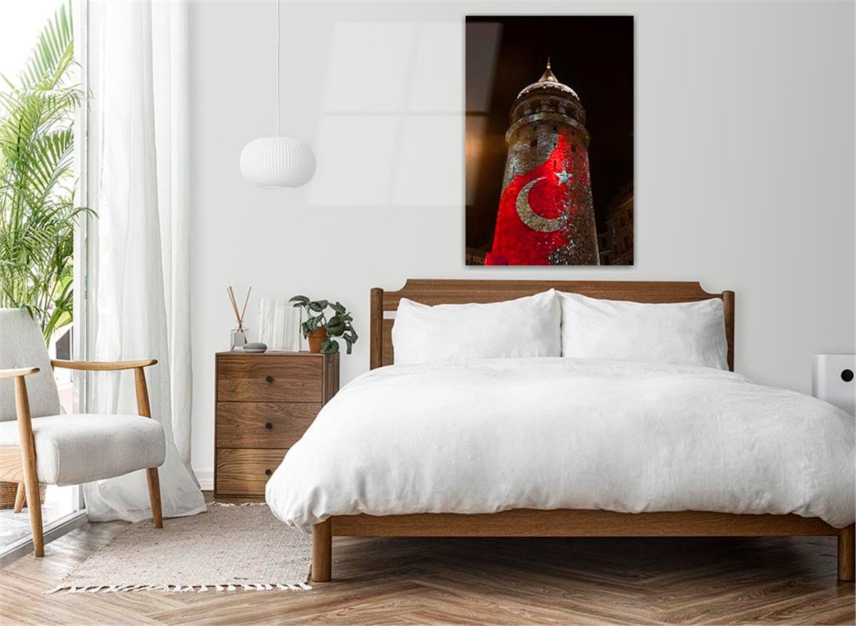 GALATA KULESİ VE TÜRK BAYRAĞI GÖRSELLİ CAM TABLO