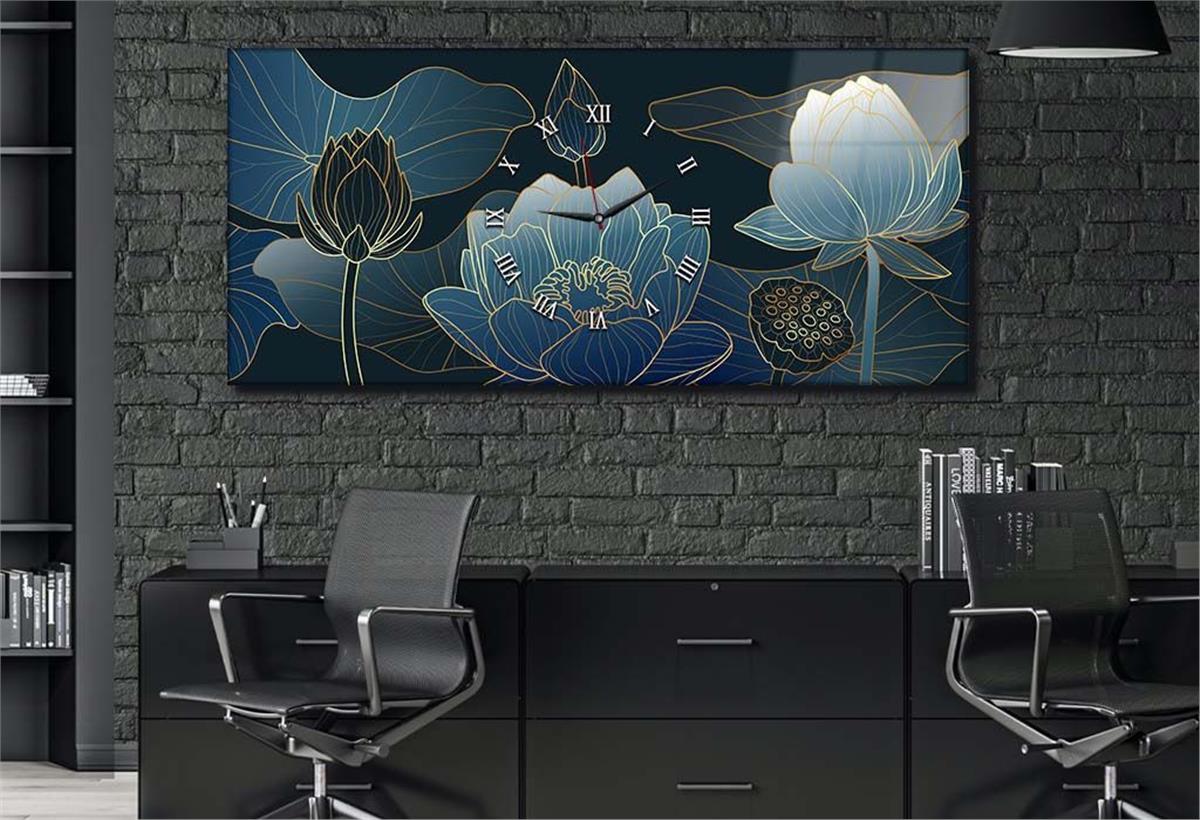 Horizontaal, in Het Midden Voorzien Van Een Klok, Kunst En Natuur Thema Gehard Glasschilderij 031