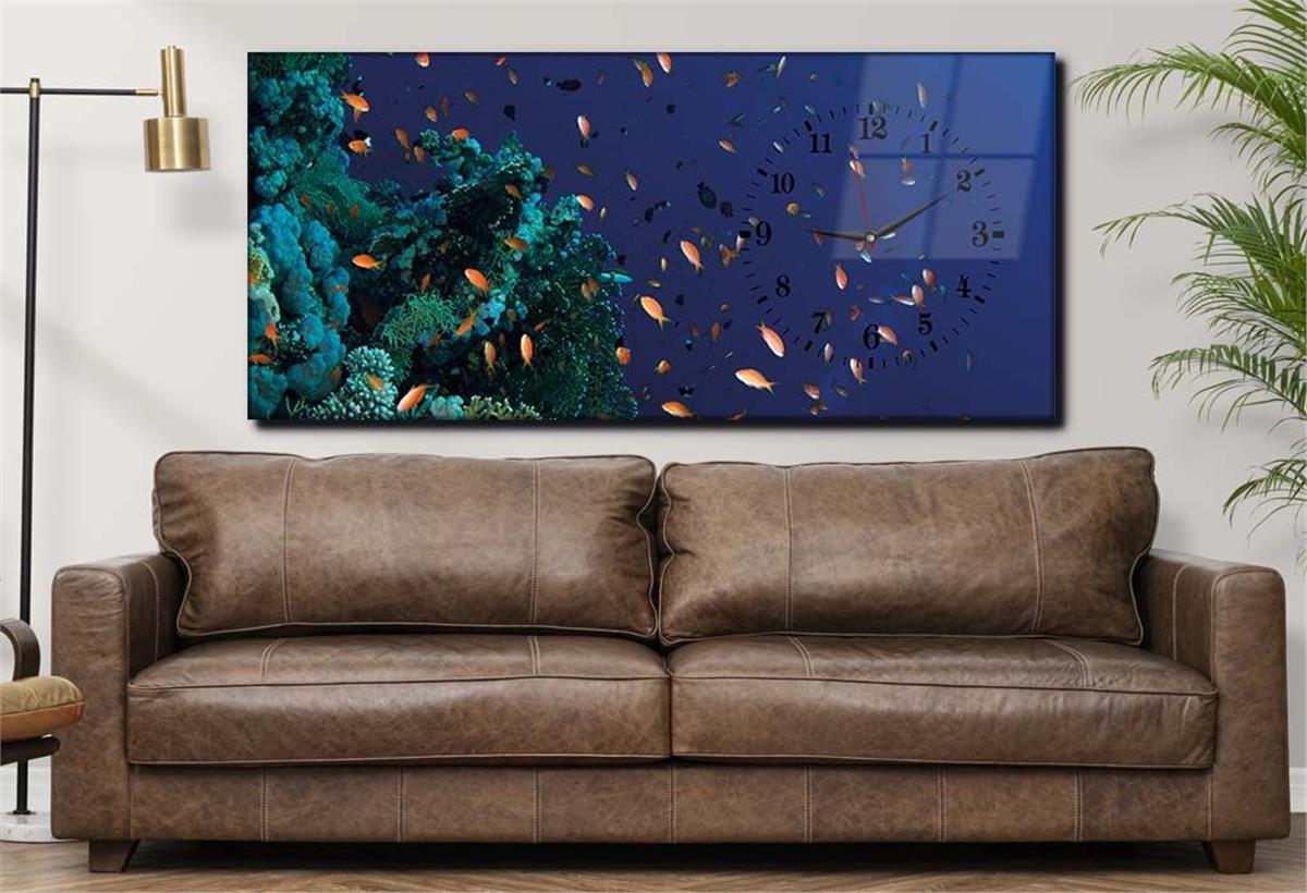 Yatay Saatli Yandan Sanat ve Doğa Temalı Cam Tablo 029