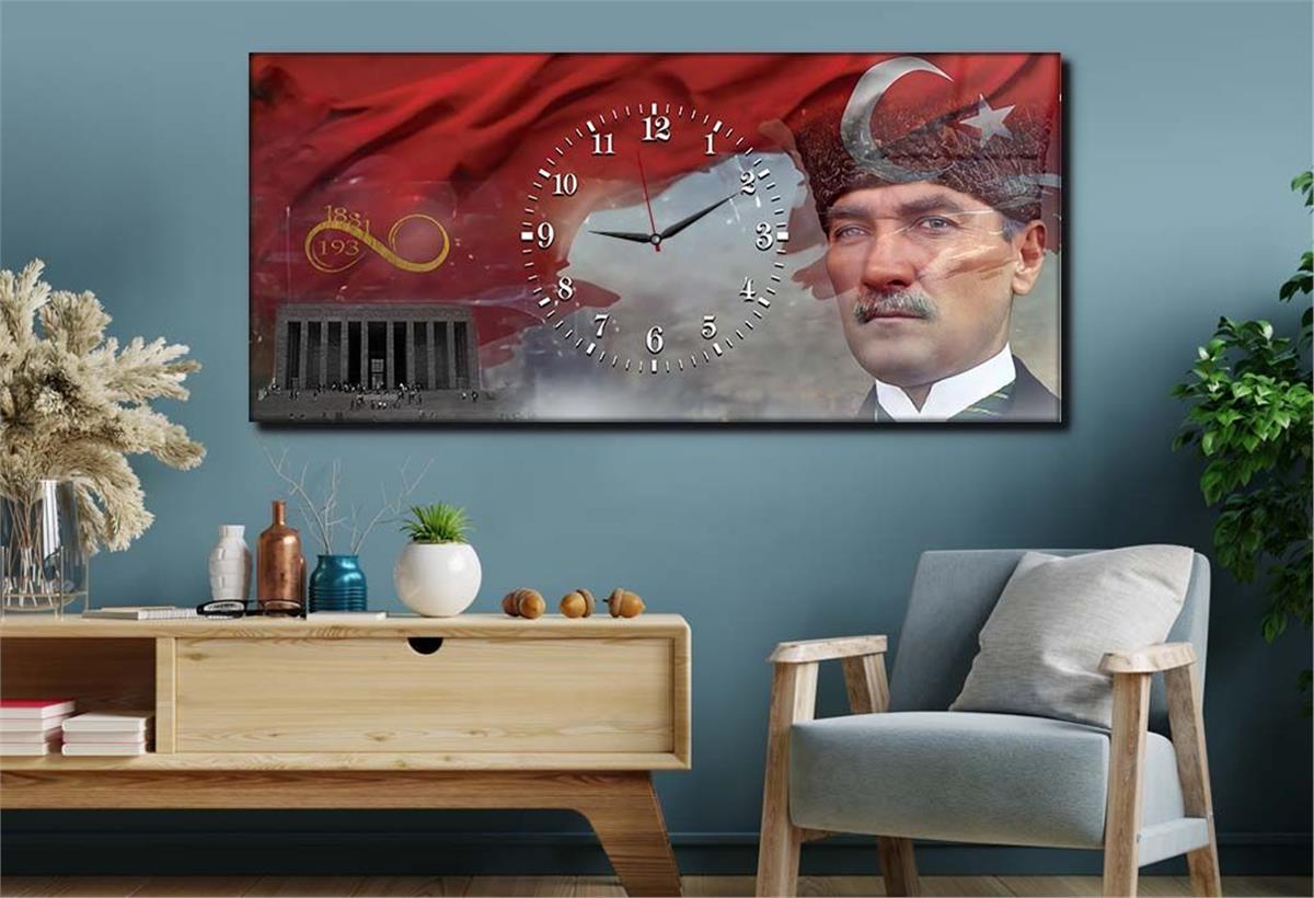 Horizontal bedrucktes Glas mit Nationenthema und einer Uhr in der Mitte 071