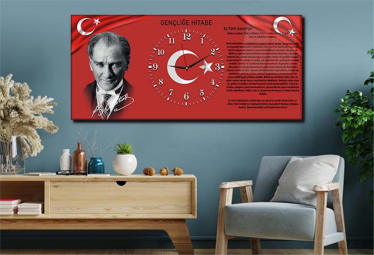 Middle-Clock, Homeland-Themed Horizontal Glass Wall Painting 011