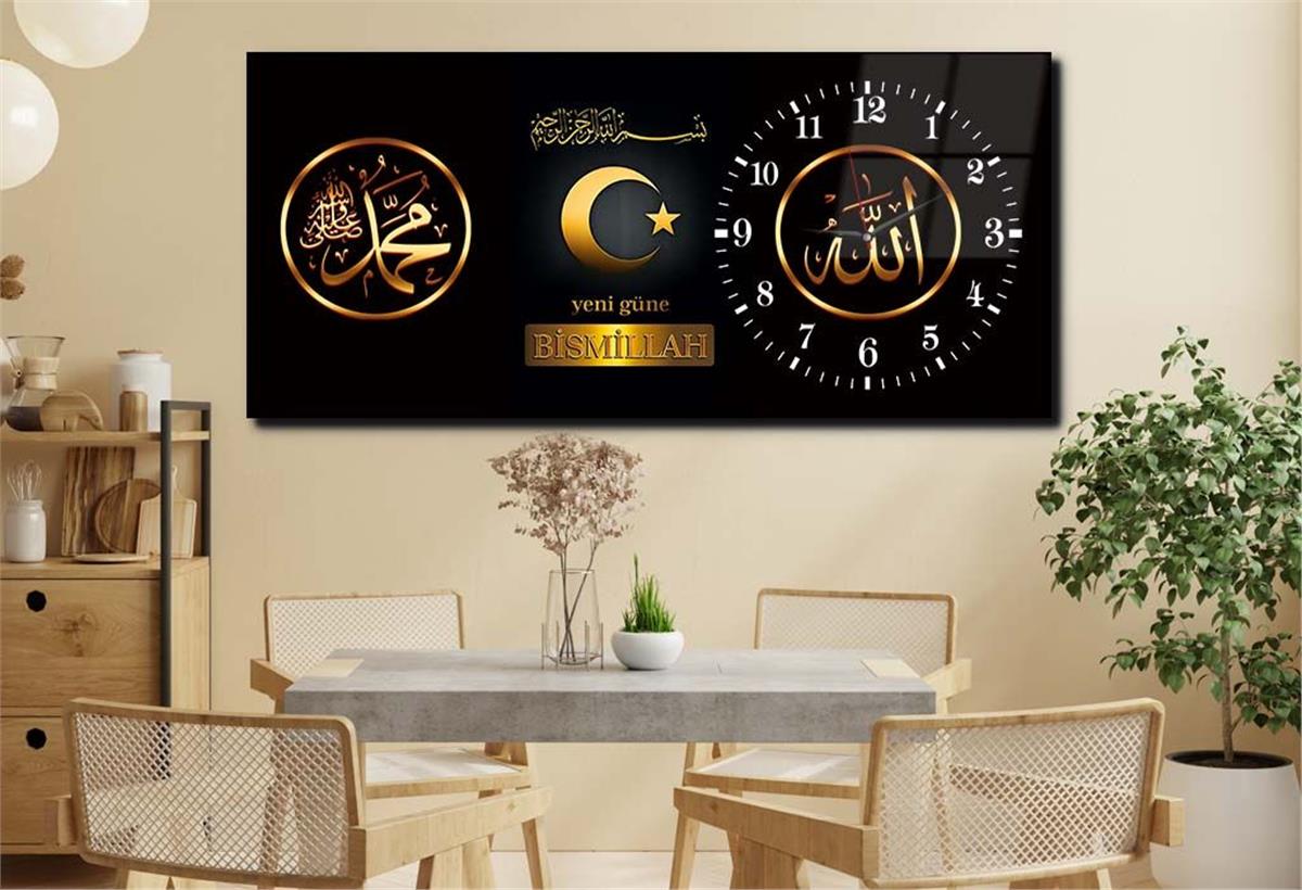Side-Clock, Religious-Themed Horizontal Glass Wall Painting 039