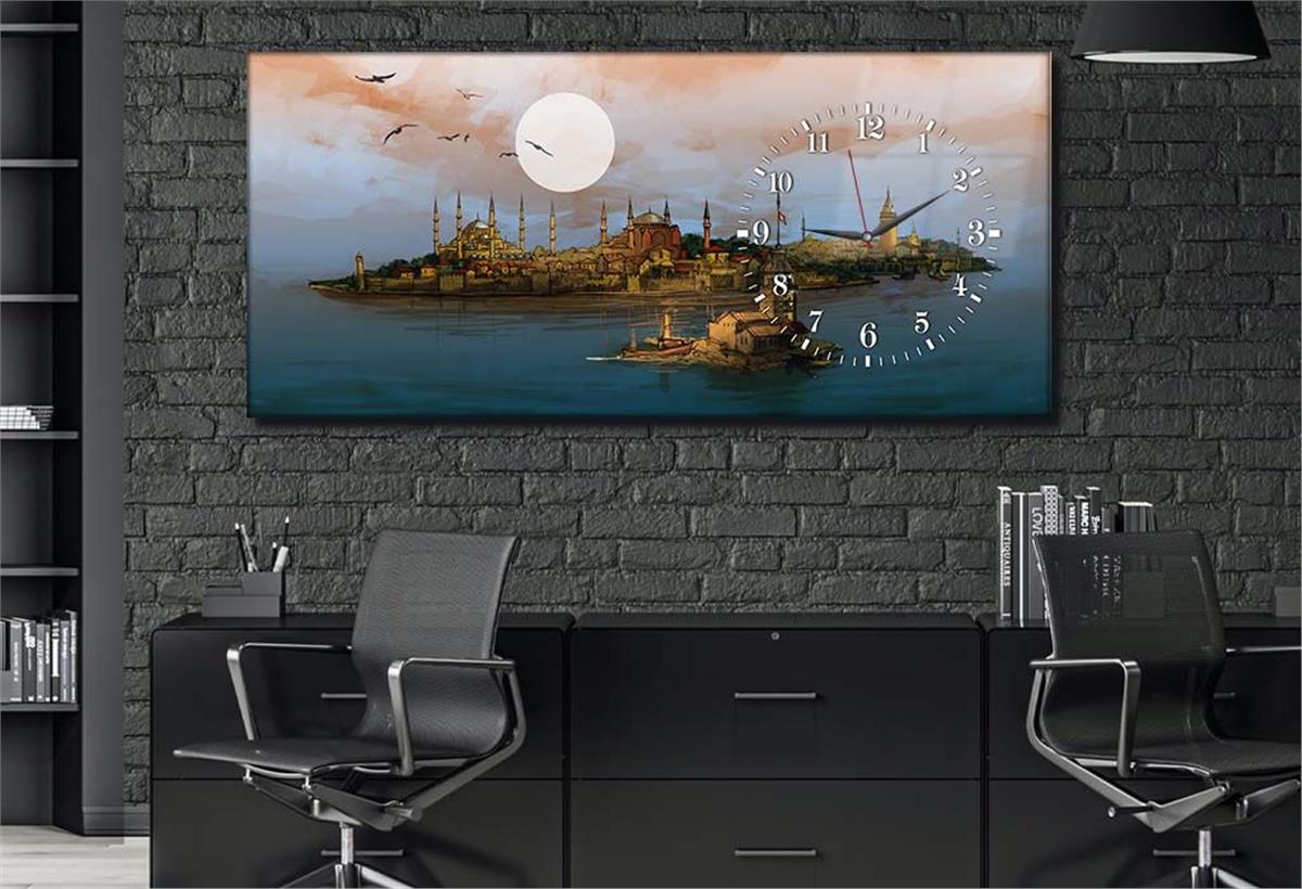 Side-Clock, Religious-Themed Horizontal Glass Wall Painting 002
