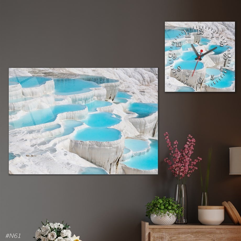 Sanat Temalı Cam Tablo Kare Cam Saat Seti