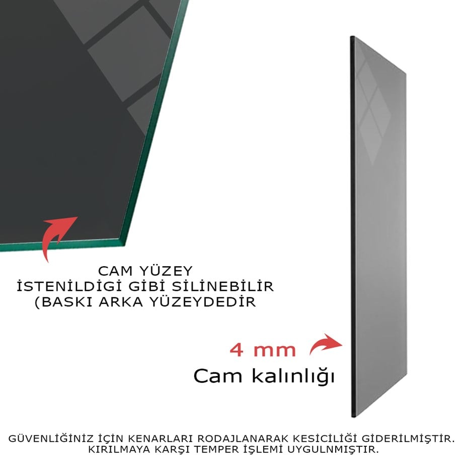 Sanat Temalı Cam Tablo Kare Cam Saat Seti