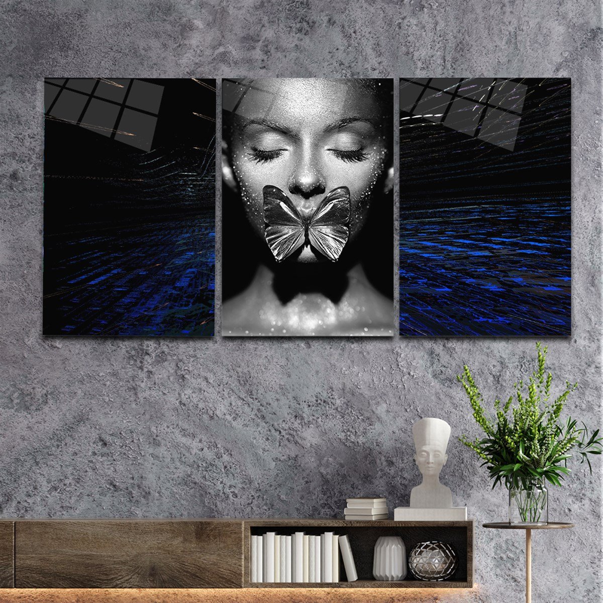 Getemt glasschilderij aan de muur kunstthema
