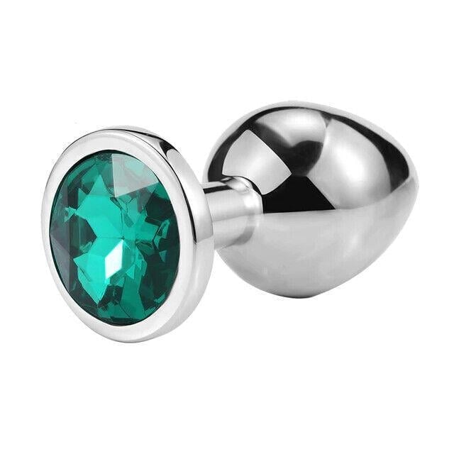 Metal Elmas Taşlı Anal Plug Koyu Yeşil Küçük Boy