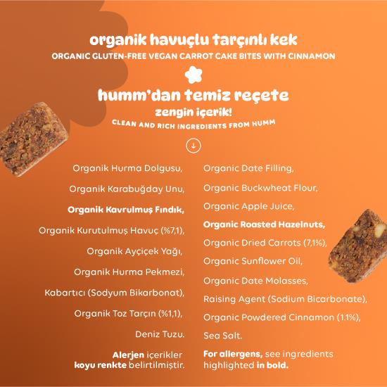 Organik Glutensiz Vegan Havuçlu ve Tarçınlı Kek Atıştırmalık Paketi - 3 adet
