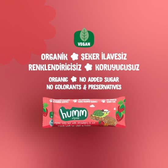 Organik Vegan Çilekli ve Fındıklı Yulaf Bar - 27g
