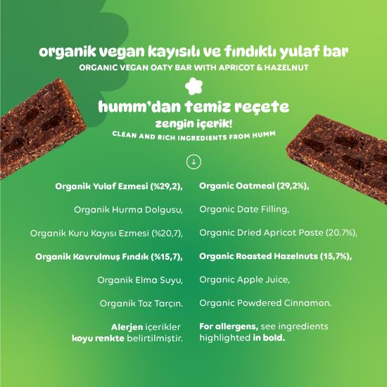 Organik Vegan Kayısılı ve Fındıklı Yulaf Bar Atıştırmalık Paketi - 6 adet