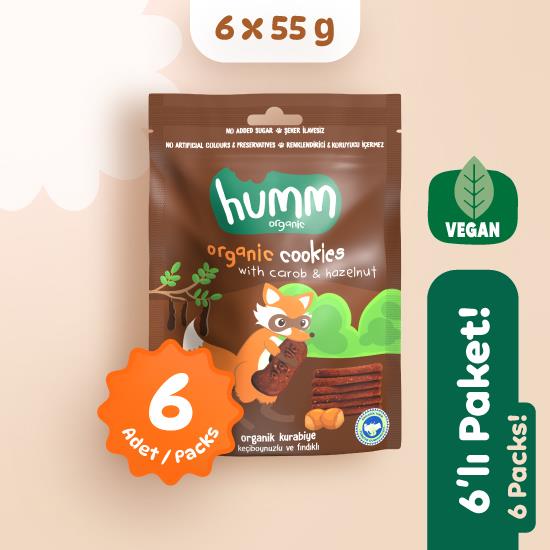 Organik Vegan Keçiboynuzlu ve Fındıklı Kurabiye Atıştırmalık Paketi - 6 adet