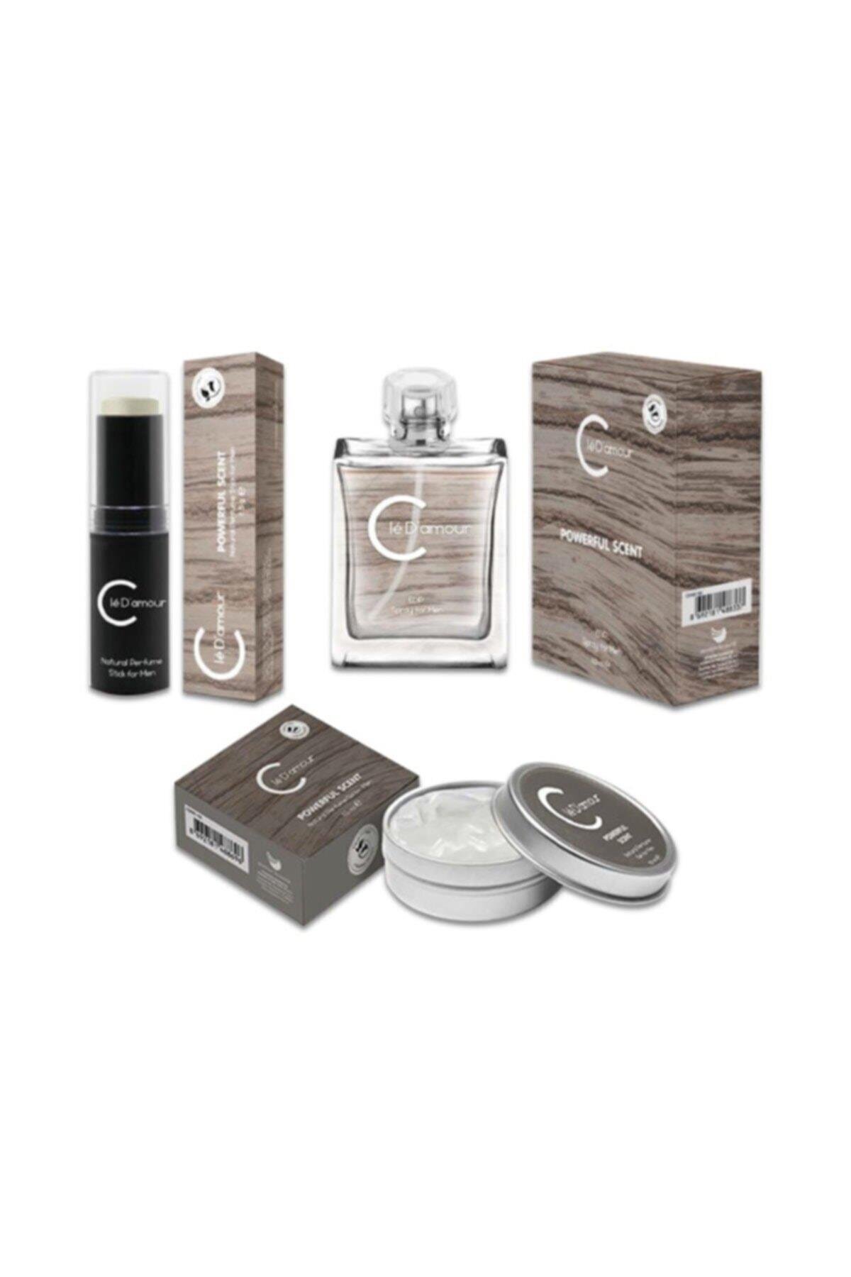 Cle D'Amour Powerful Scent (Turunçgil/Baharat) Men - 3 lü Erkek Parfüm Seti 100 ml - Vegan