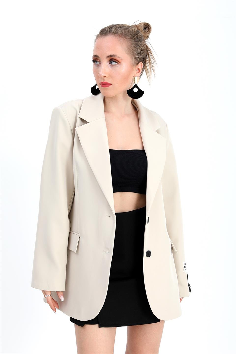Blazer Ceket Kolu Arma Detaylı - Taş