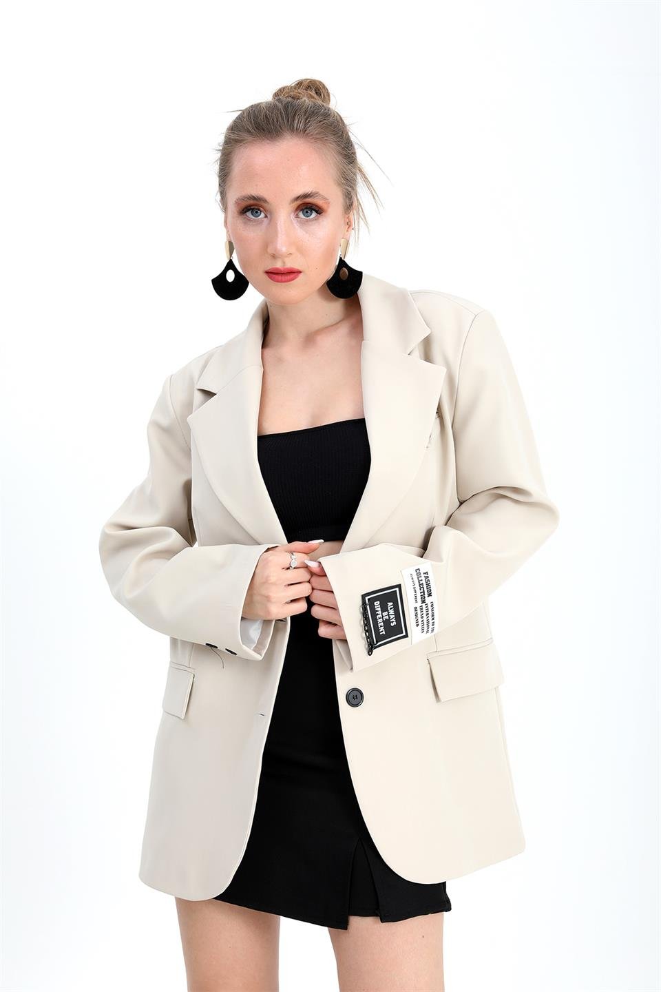 Blazer Ceket Kolu Arma Detaylı - Taş