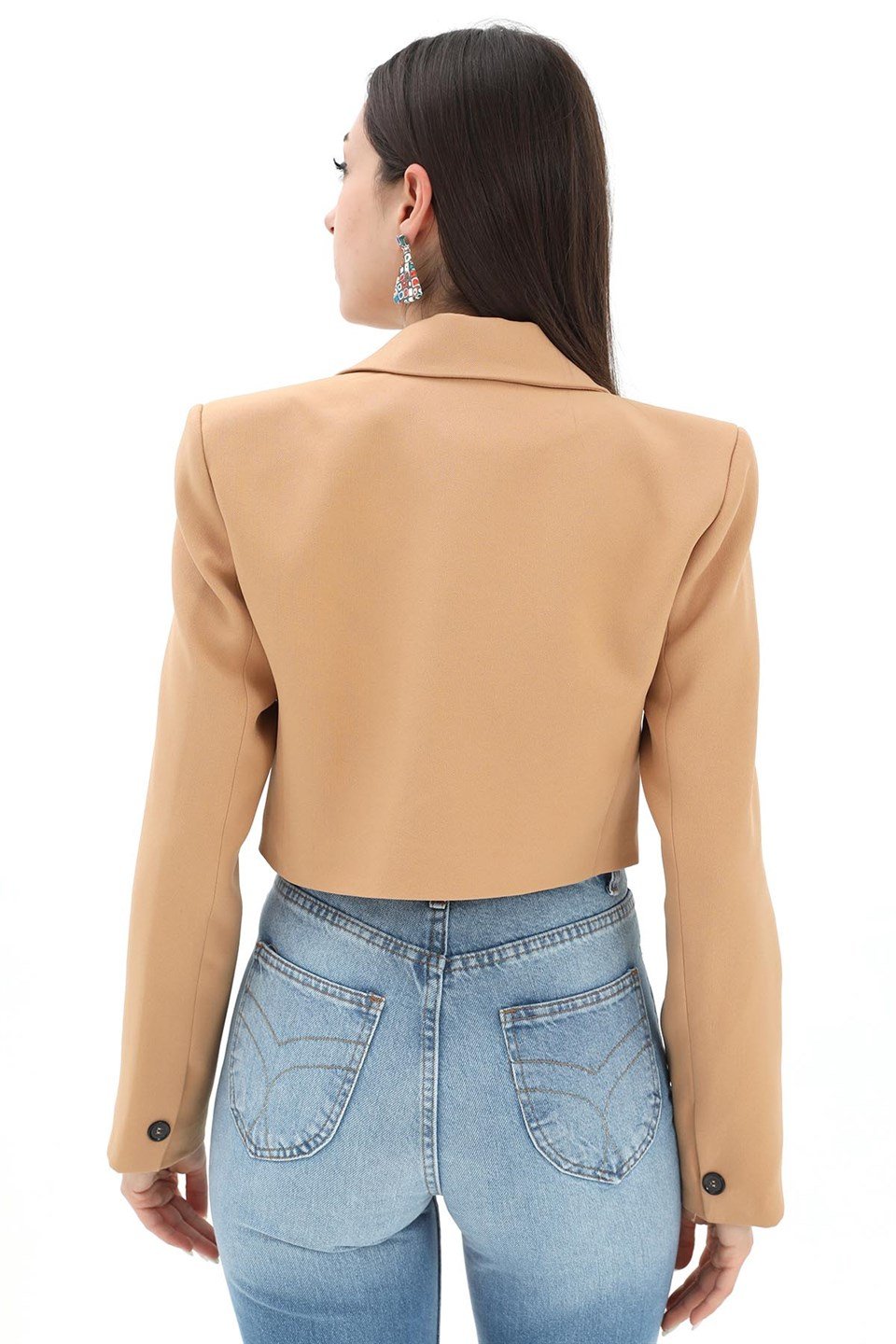 Crop Blazer Kısa Ceket - Camel