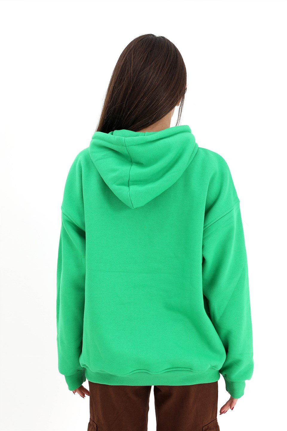 Kapüşonlu Kanguru Cepli Oversize Sweatshirt - Yeşil