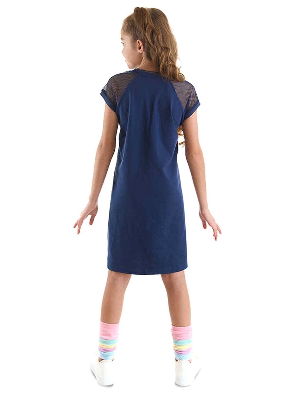 Denokids Kız Çocuk Bilmiş Kedi Elbise Lacivert MS-24Y1-038