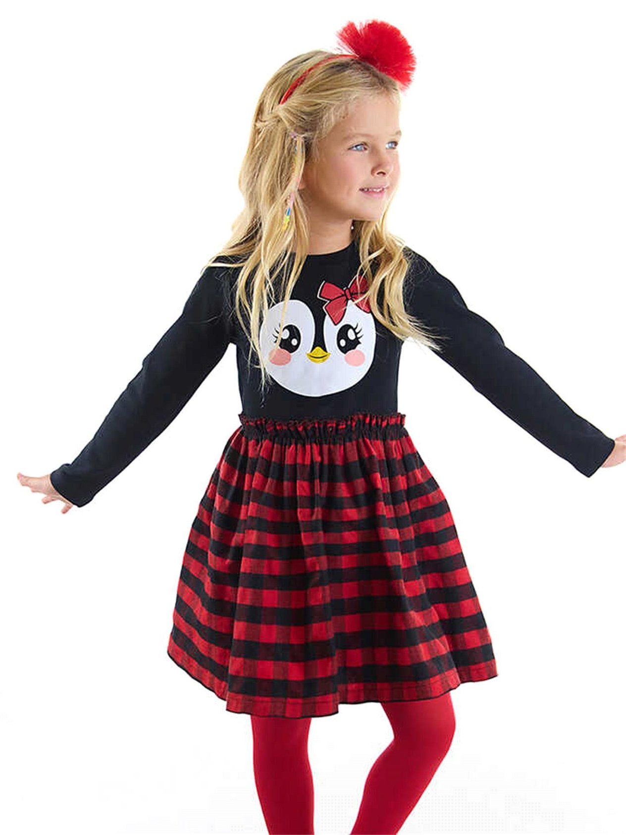 Denokids Kız Çocuk Süslü Penguen Elbise Siyah CFF-22K1-005