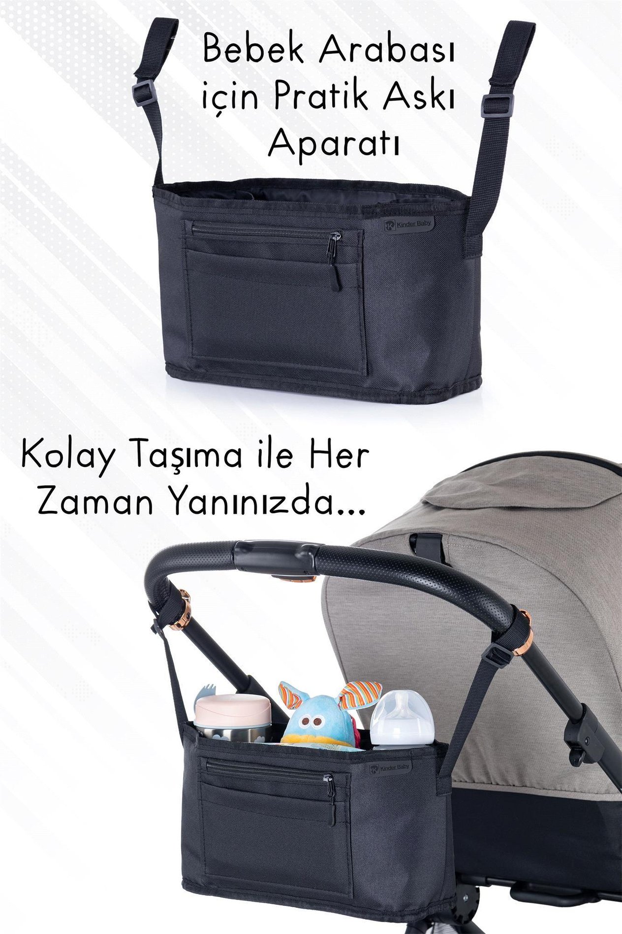 Kinder Baby Tiny Bebek Bakım Çantası Çok Amaçlı Taşınabilir Organizer Siyah