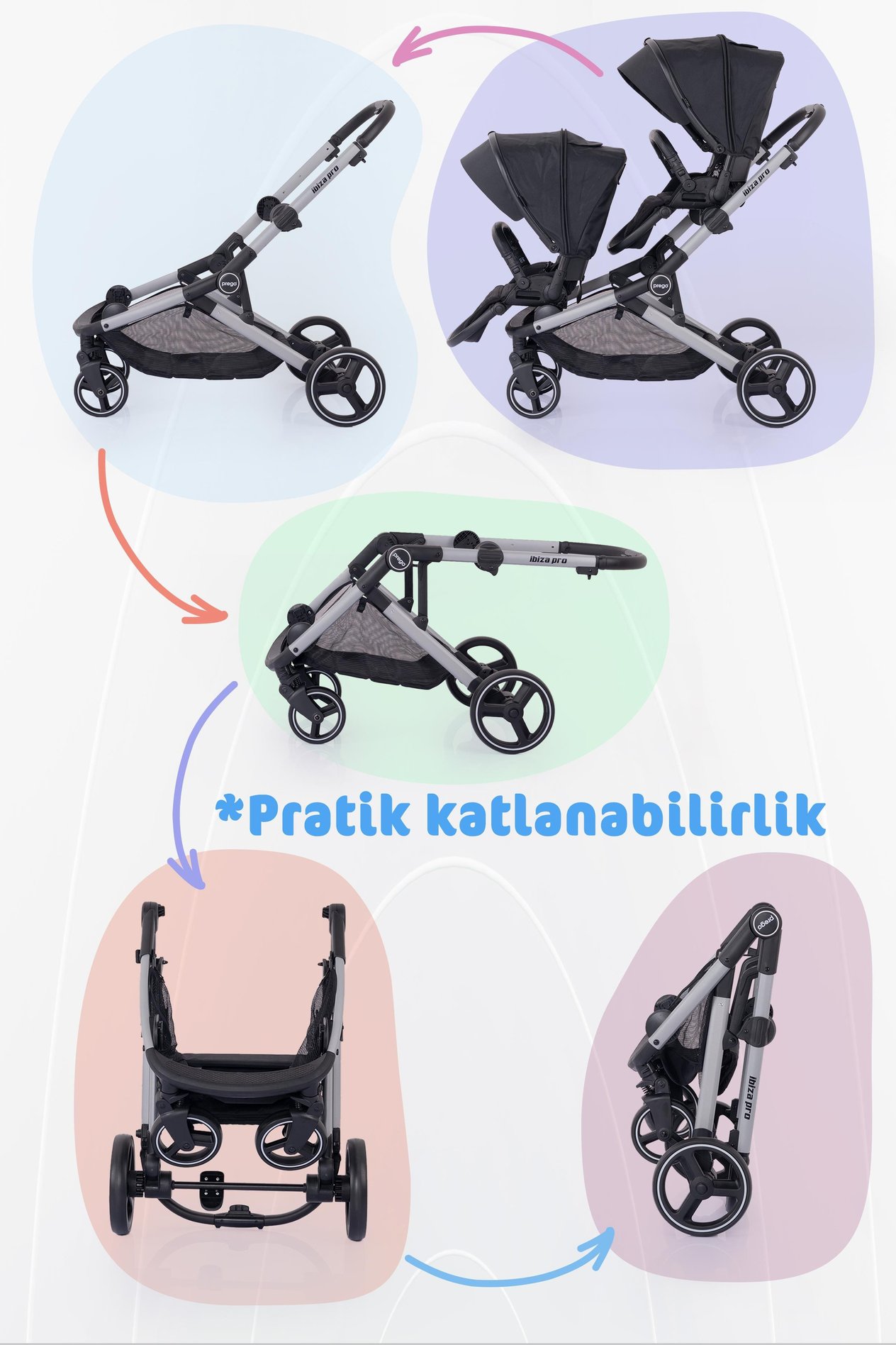 Prego 2071 İbiza Pro Travel Sistem İkiz Bebek Arabası