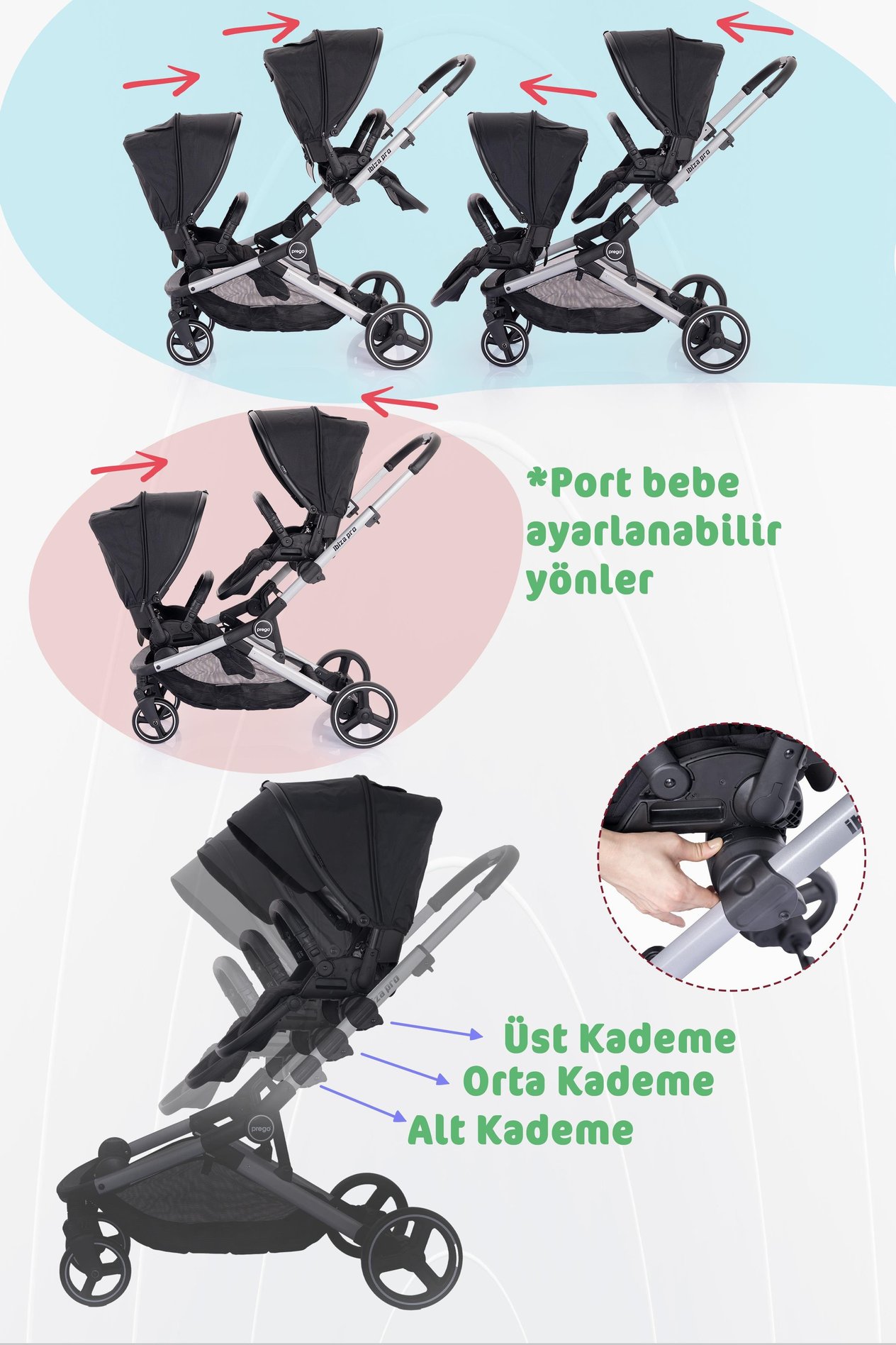 Prego 2071 İbiza Pro Travel Sistem İkiz Bebek Arabası