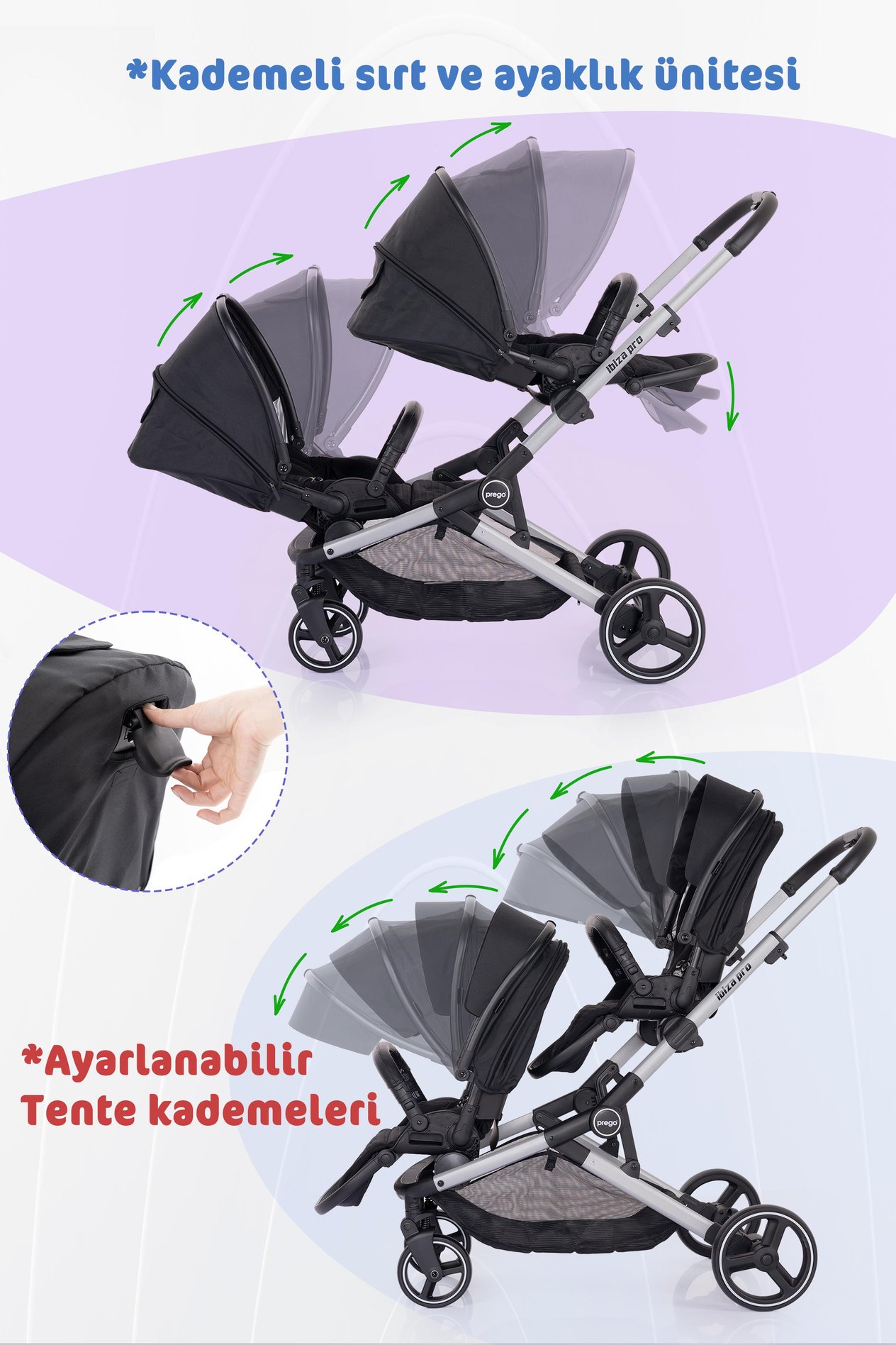 Prego 2071 İbiza Pro Travel Sistem İkiz Bebek Arabası