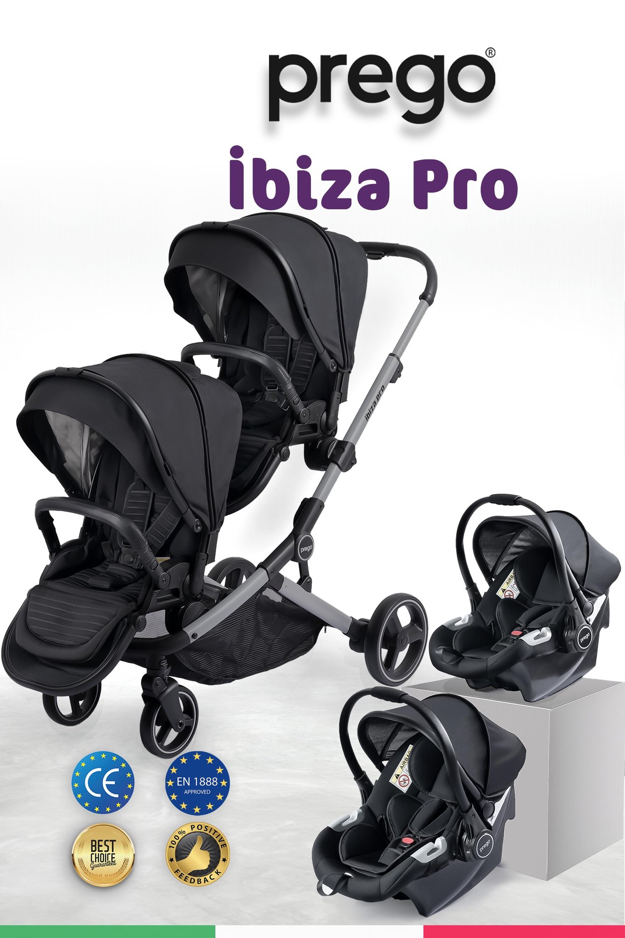 Prego 2071 İbiza Pro Travel Sistem İkiz Bebek Arabası