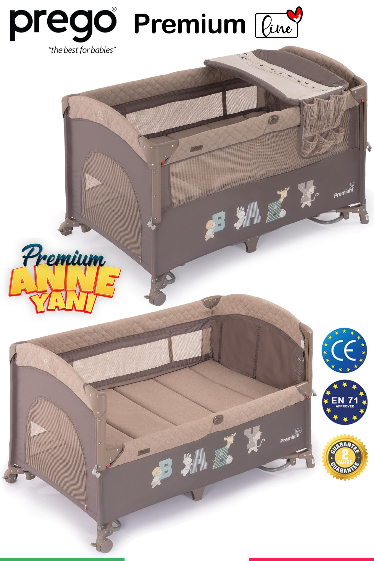 Prego Premium Anne Yanı Oyun Parkı 70*120 Cm Bej 8049