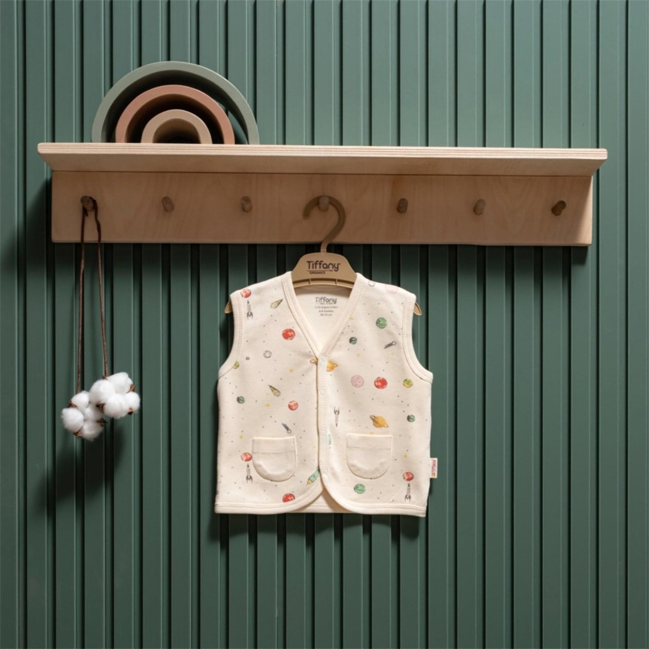Tiffany Baby Bebek Organik Space Theme Yelek Ekru 44005