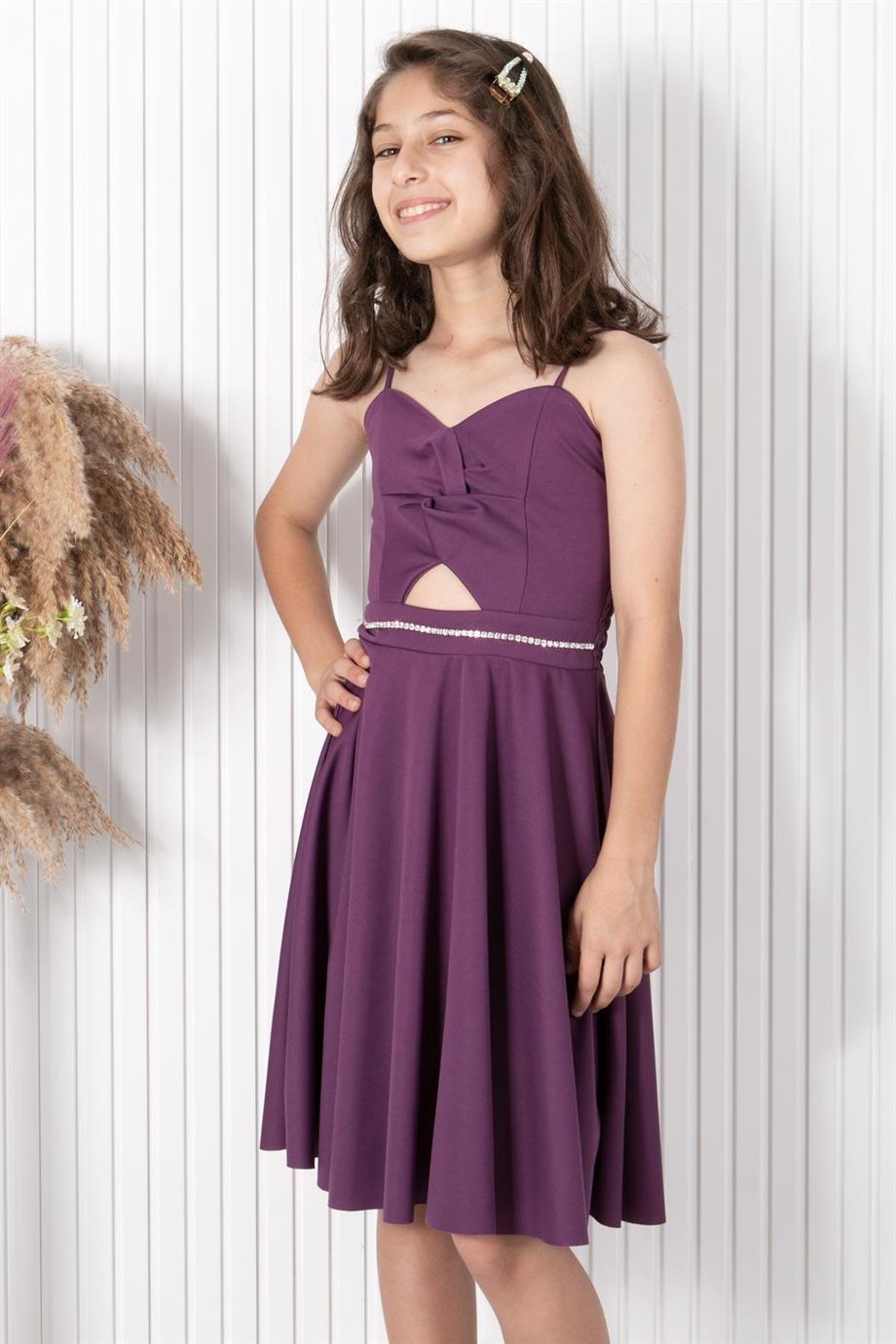 Taş İşlemeli Abiye Lila MDV324